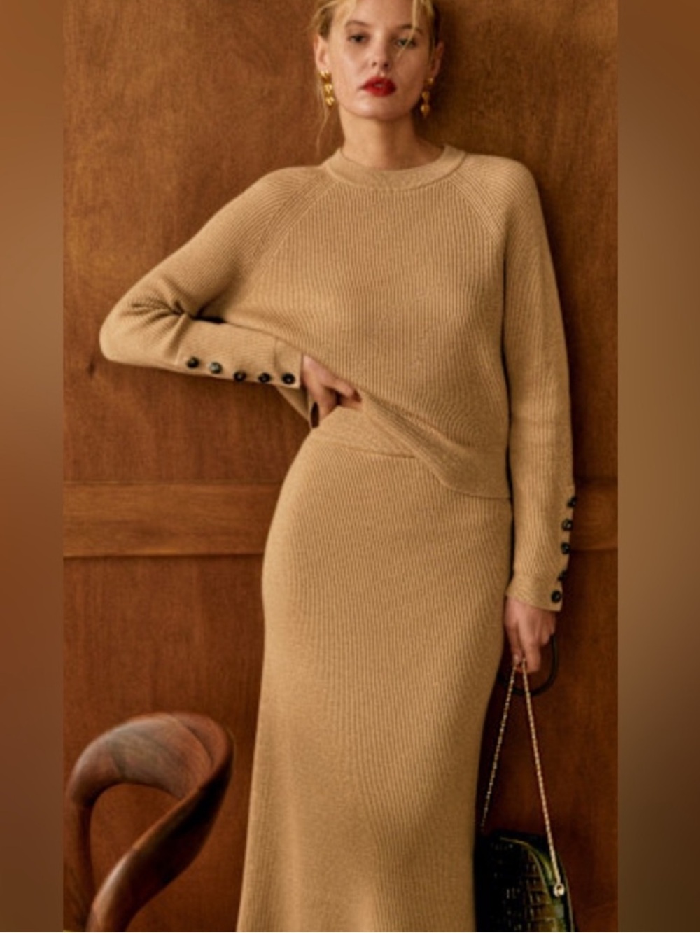 Sezane Sami Jumper and Naelle Skirt Set Camel